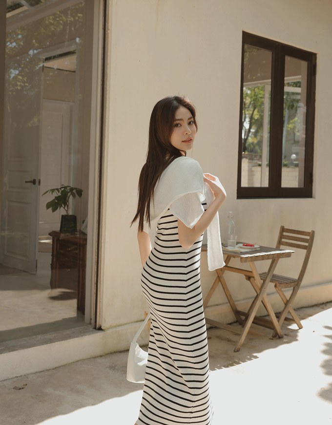 Simple Lines Knit Vest Long Dress