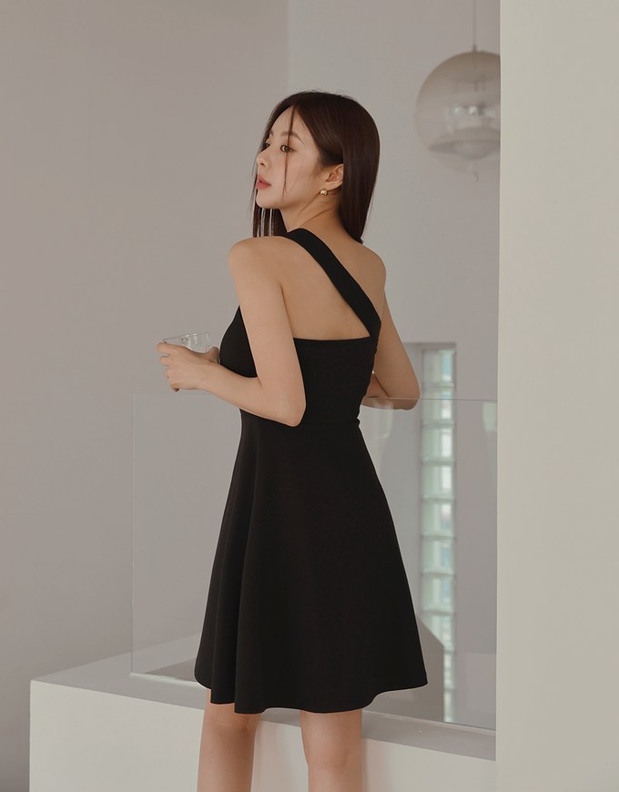 Cooling Bra Padded One Shoulder Fit And Flare Mini Dress