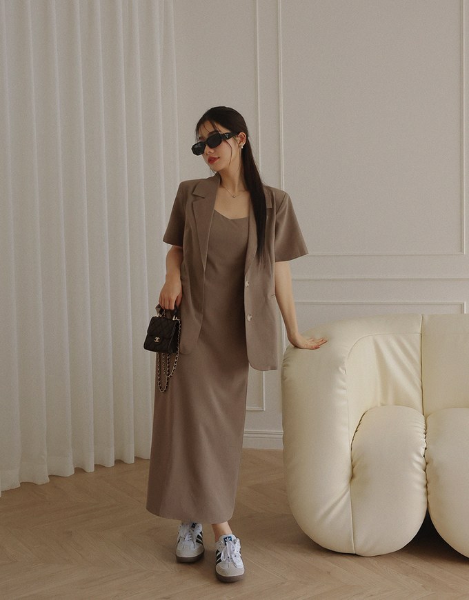 UV Skin Protection Cinched Waist Suit Maxi Dress