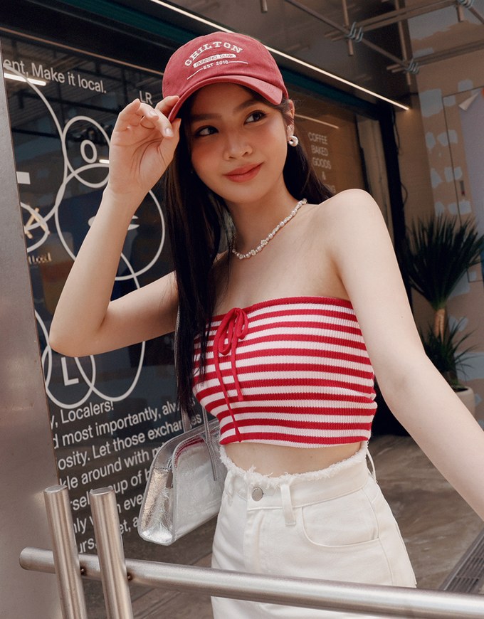 Striped Tie Knit Tube Top