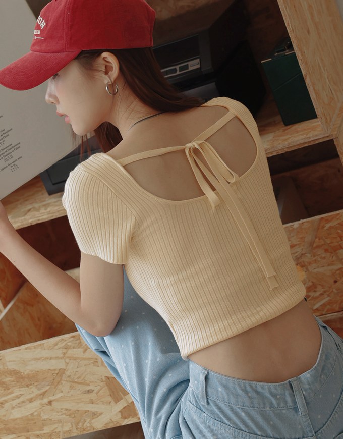 Low Back Cut Out Tie Knit Top