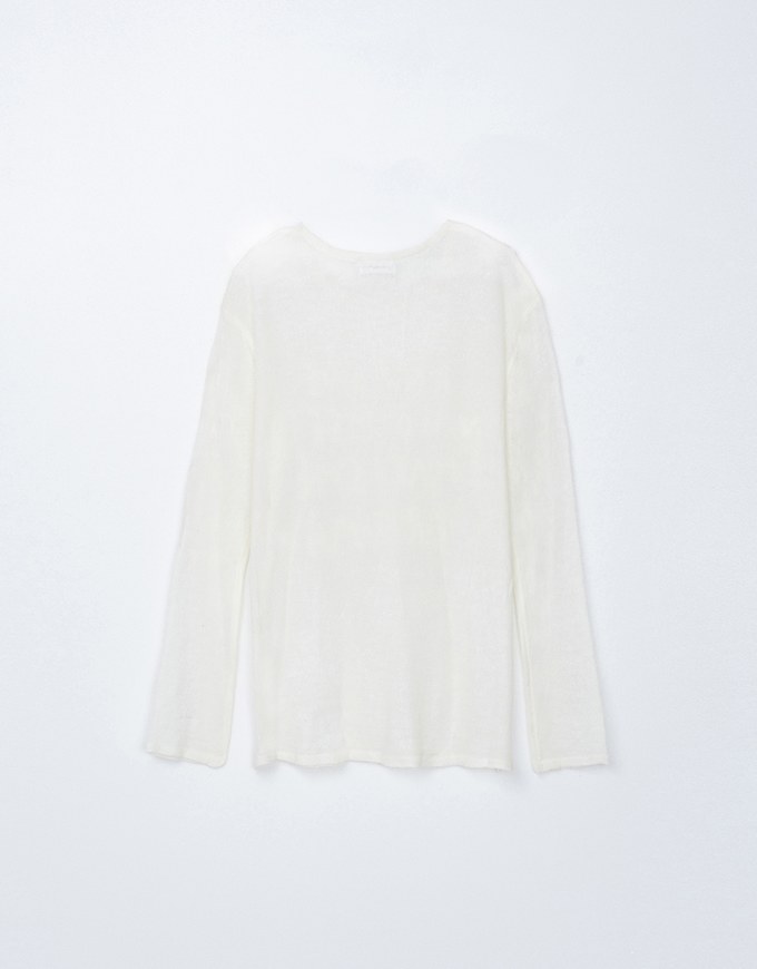 Sheer Letter Stitch Oversized Sweater Knit Top