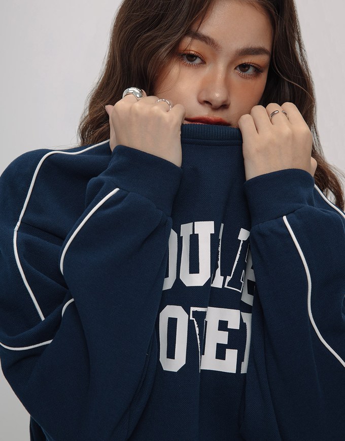 Oversized Crew Neck Printed Long Sleeve Sweatshirt