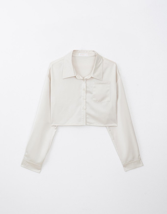 Cropped Satin Blouse With Pocket