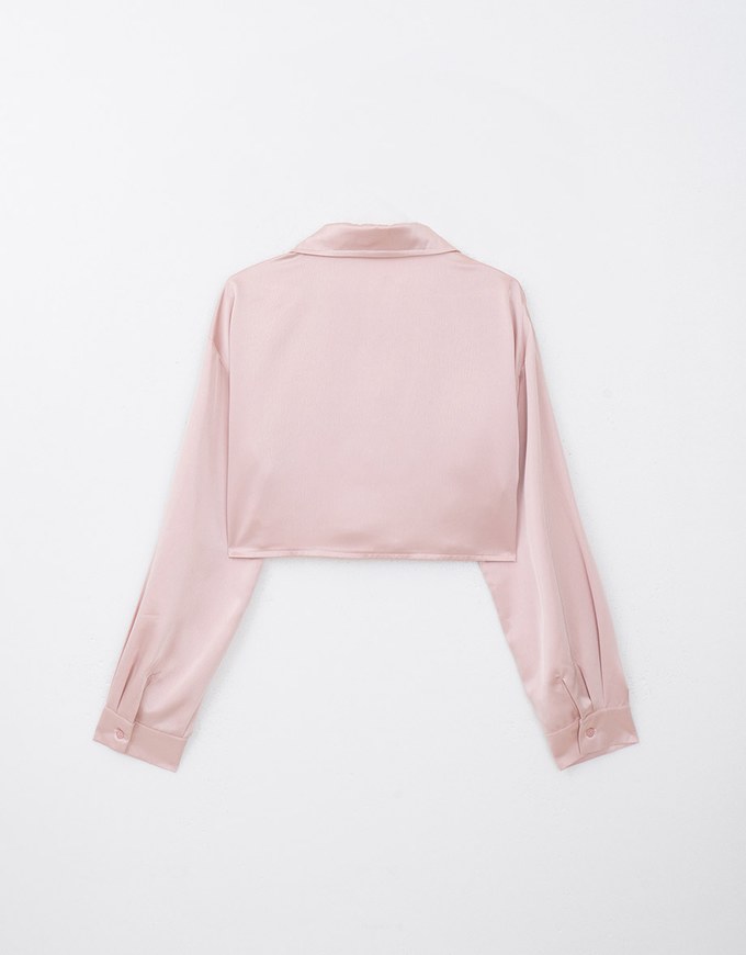 Cropped Satin Blouse With Pocket