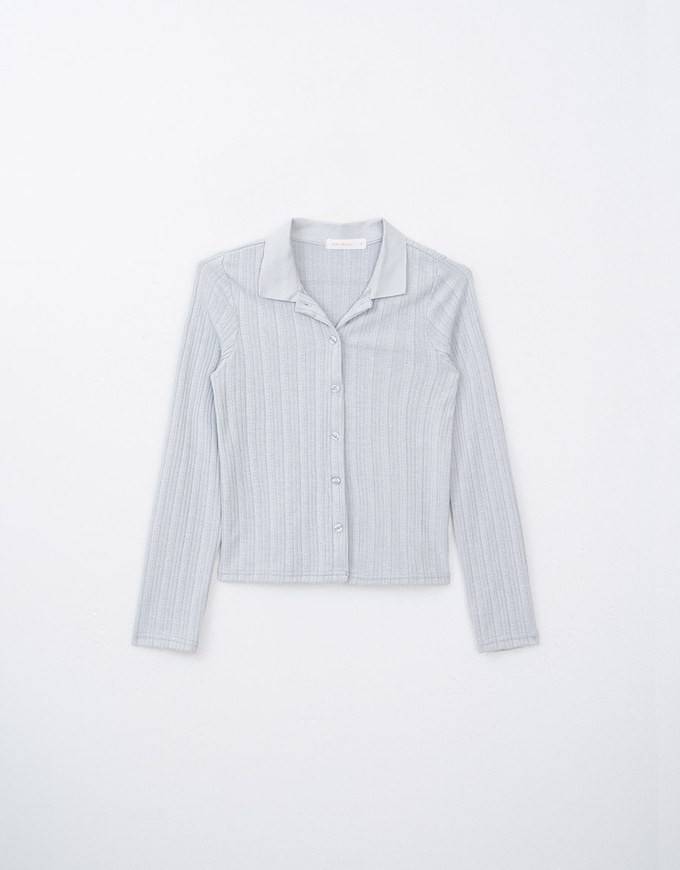 Collared Rib Knit Button Front Blouse