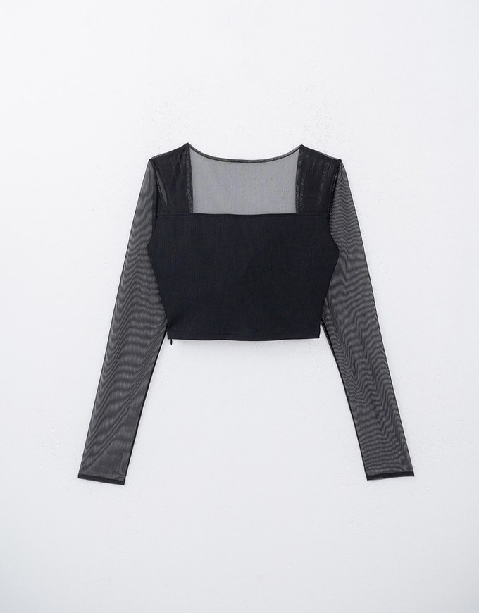 Sweetheart Neck Mesh Patchwork Padded Top