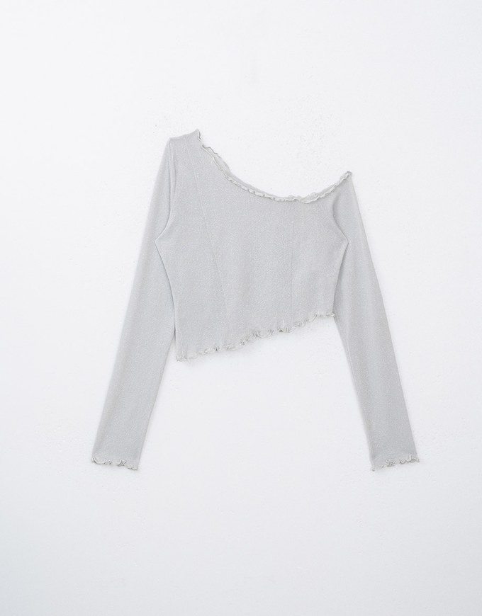 Glittery Sheer  Asymmetrical Shoulder Top