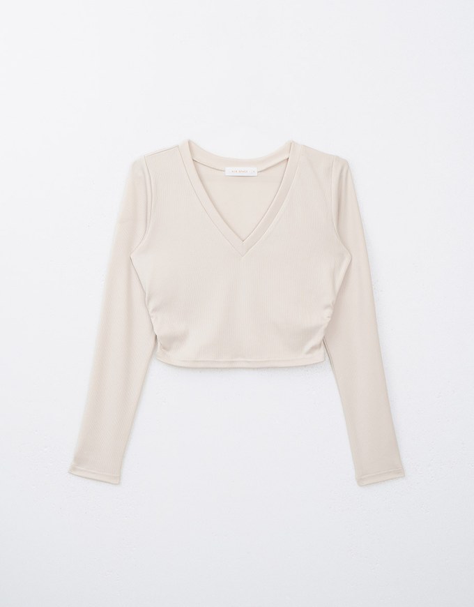 Minimalist V Neck Ruched Long Sleeve Top