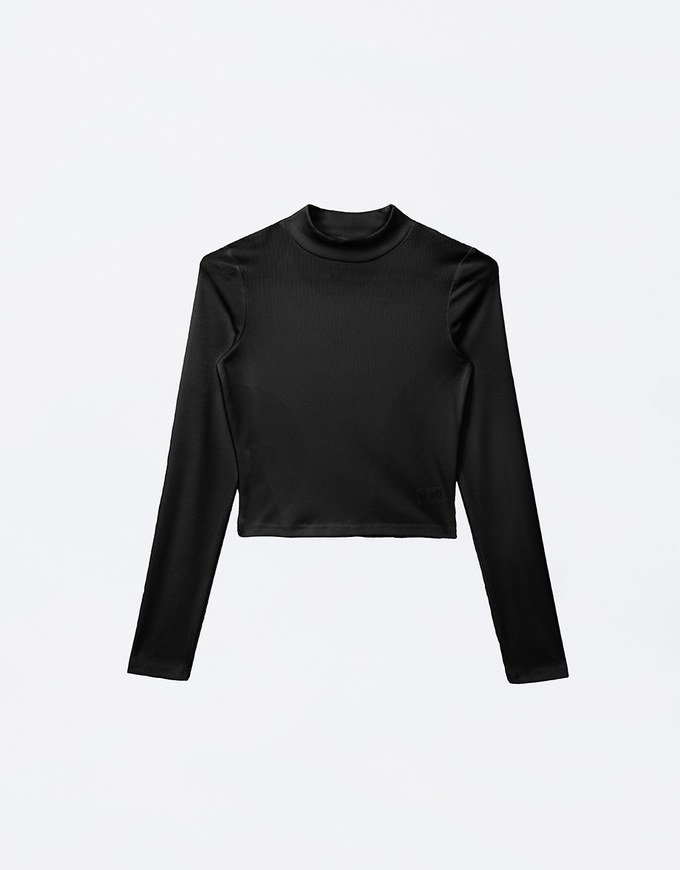 Cooling Lightweight Mock Neck Long Sleeve Ribbed Top