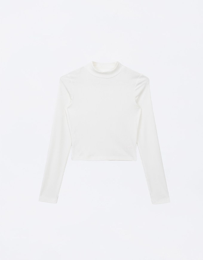 Cooling Lightweight Mock Neck Long Sleeve Ribbed Top