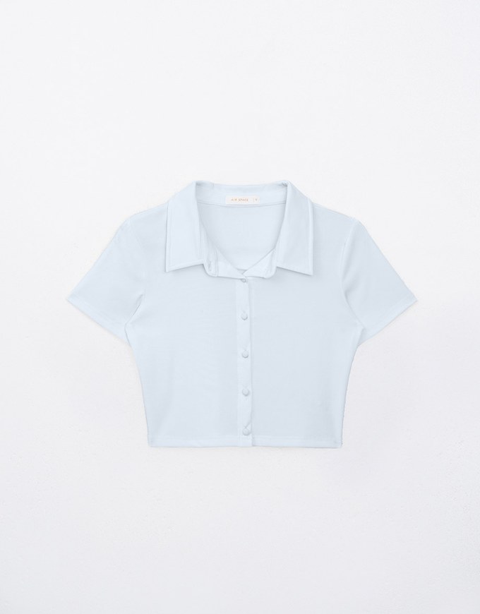 Cooling Button Up Polo Collared Fitted Cropped Top