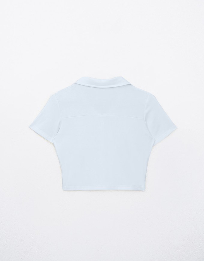 Cooling Button Up Polo Collared Fitted Cropped Top