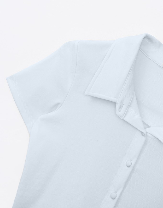 Cooling Button Up Polo Collared Fitted Cropped Top