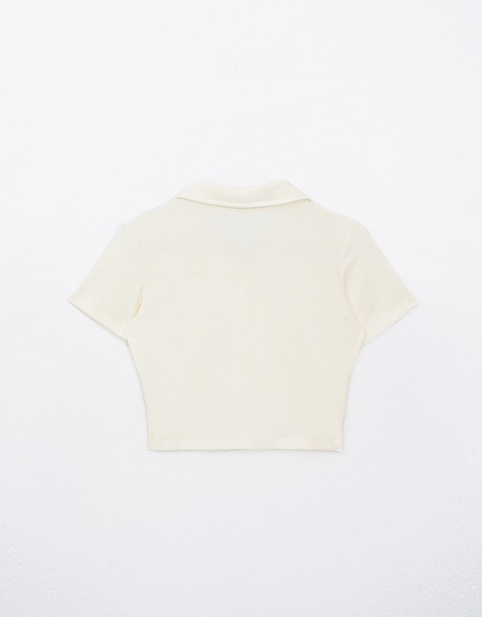 Cooling Button Up Polo Collared Fitted Cropped Top