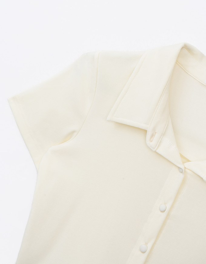 Cooling Button Up Polo Collared Fitted Cropped Top