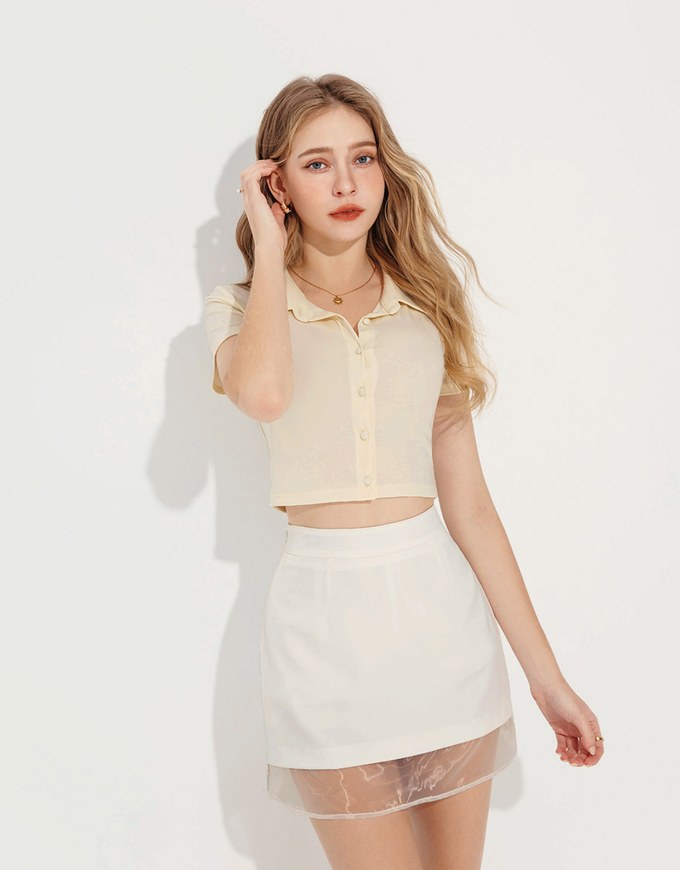 Cooling Button Up Polo Collared Fitted Cropped Top