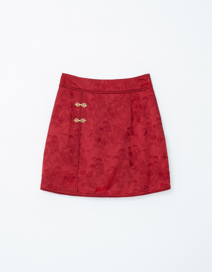 Qipao SKORT Bottom Satin Cheongsam Mini Short Skirt With Golden Clasps( Underpants & Elastic Waistline)