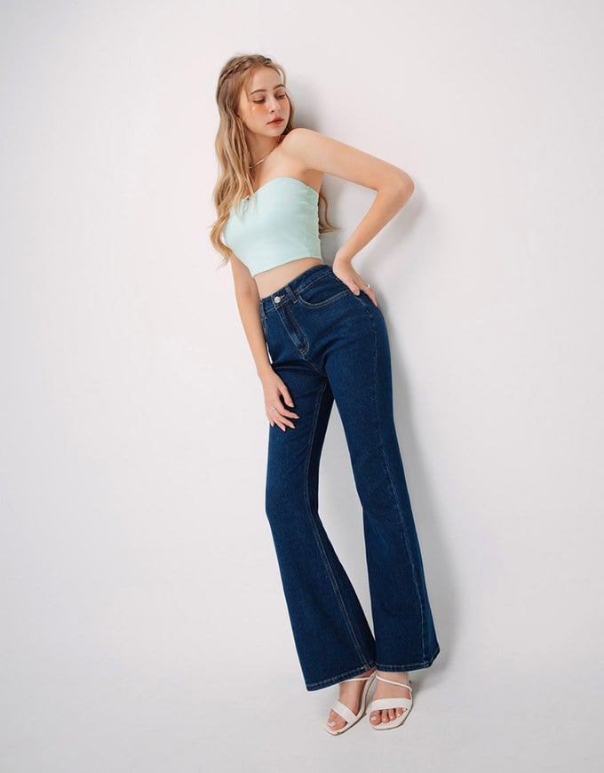 Heart Shape Pocket Jeans Denim Flared Trousers