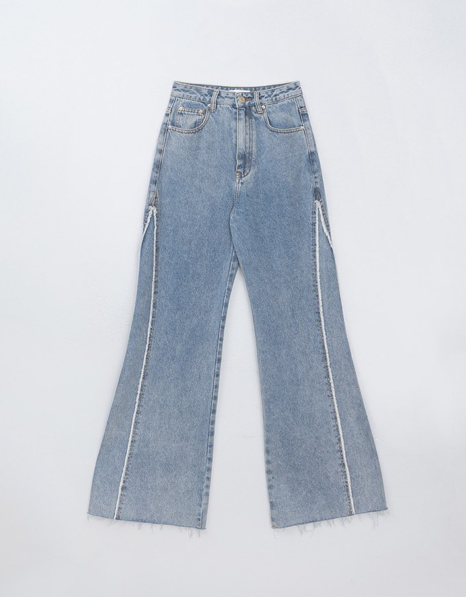 Vintage Fringe Distressed Jeans Denim High Waisted Wide Pants Culottes