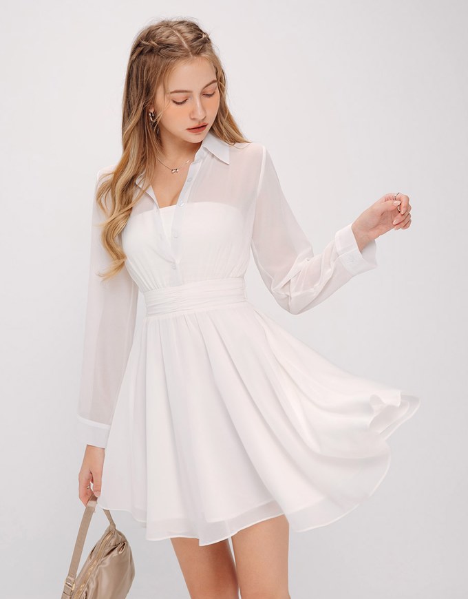 Sheer Chiffon Shirt Mini Dress