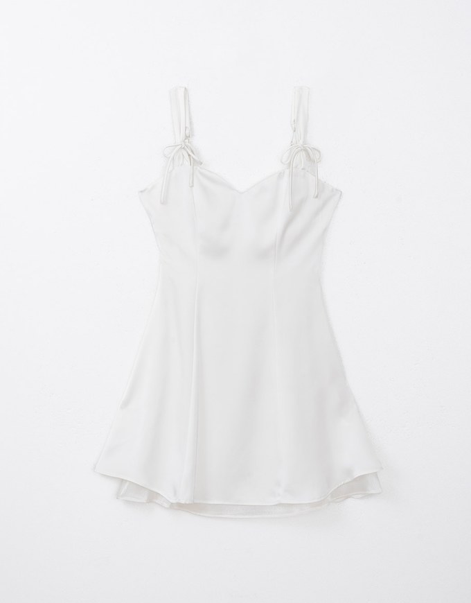 Double Bows Satin Lace Ruffle Cami Mini Dress