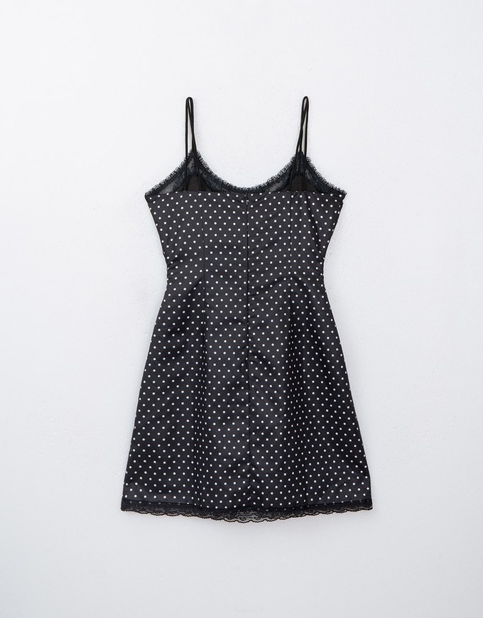 French Polka Dot Lace Cami Padded Mini Dress