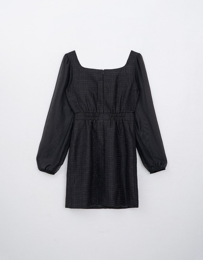 Square Neck Mesh Lantern Sleeve Padded Mini Dress