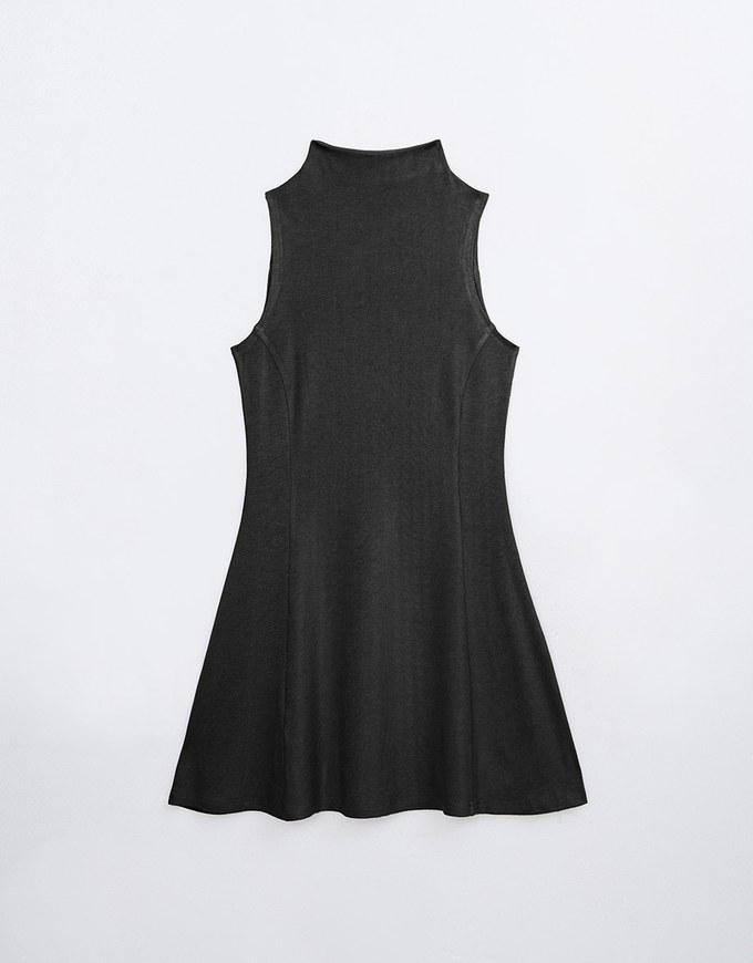 【Cooling】Modal Fabric Half Turtleneck Sleeveless Mini Dress