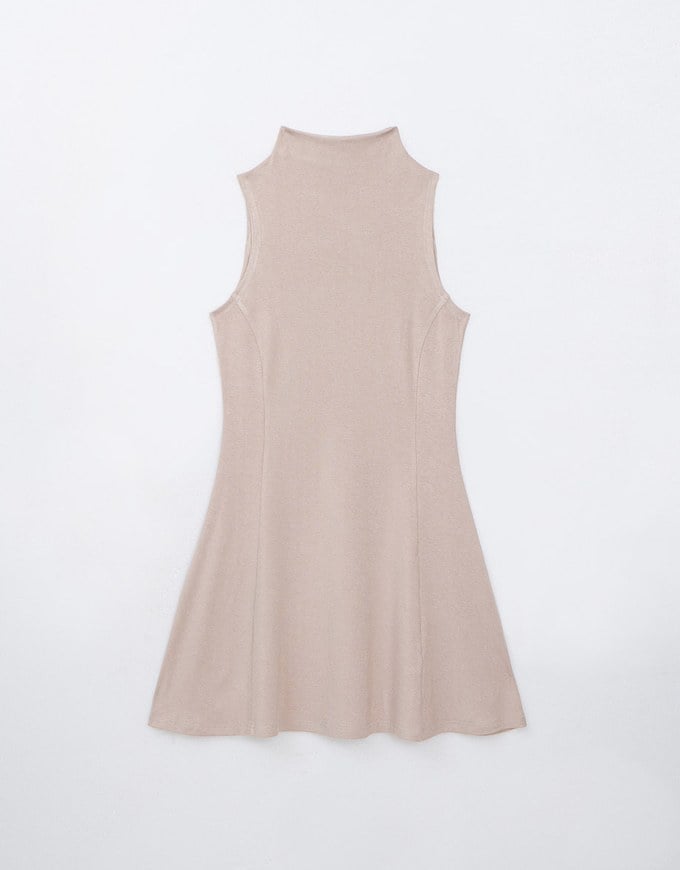 【Cooling】Modal Fabric Half Turtleneck Sleeveless Mini Dress