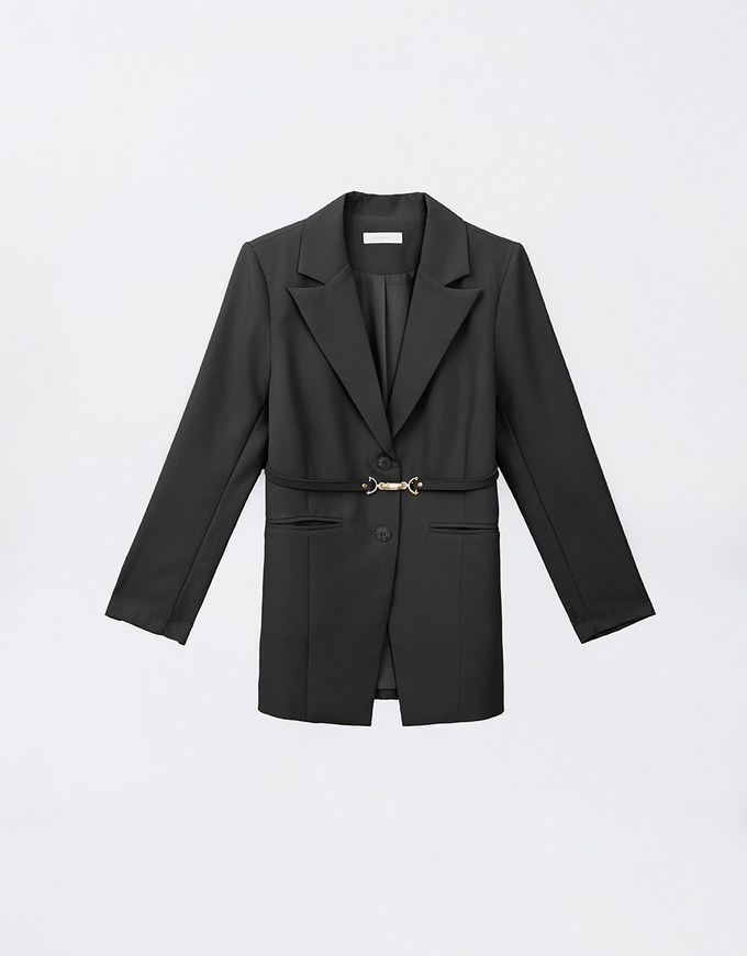 Long Sleeve Oversized Blazer (with Shoulder Pads and Detachable Belt)