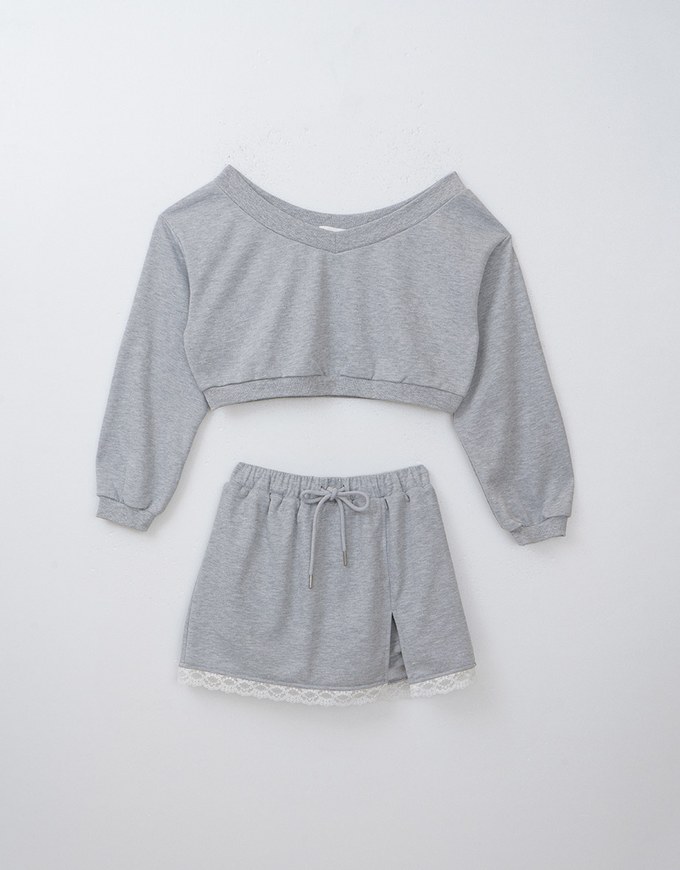 Classic Long Sleeve Cotton Sweatshirt With Lace Hem Skorts Set Wear