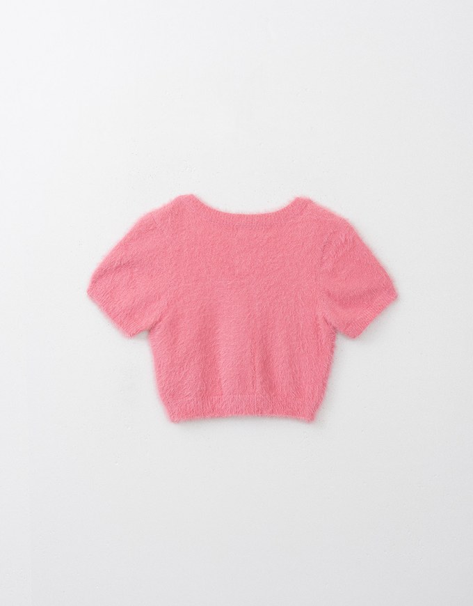 Fluffy Faux Fur Heart Button Knit Top