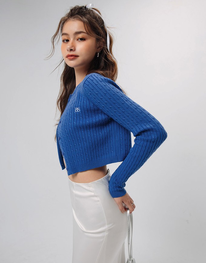 Brand Logo Cable Knit Cardigan Top