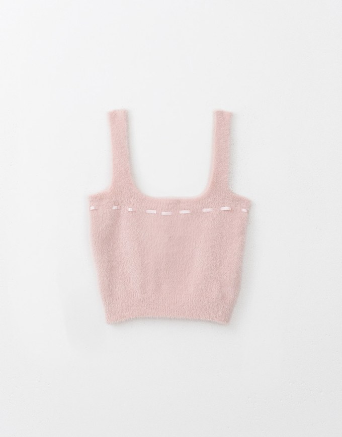 Fluffy Cropped Cami Top With Bow