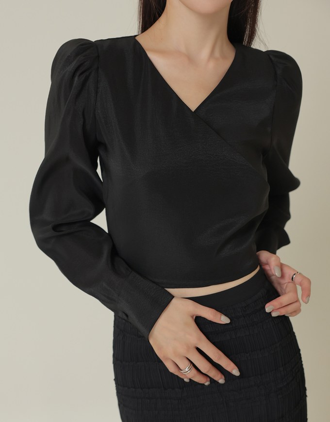 Sheer Mesh V Neck Long Sleeve Back Tie Wrap Tops