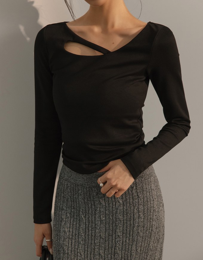 Asymmetrical Hollow Out Long Sleeve Top