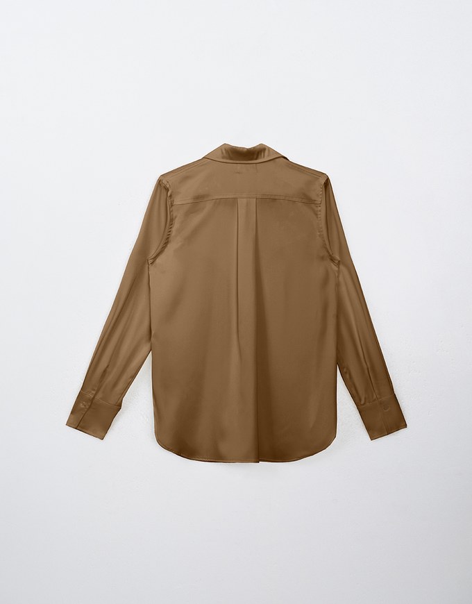 Satin Silk Long Sleeve Collared Loose Blouse