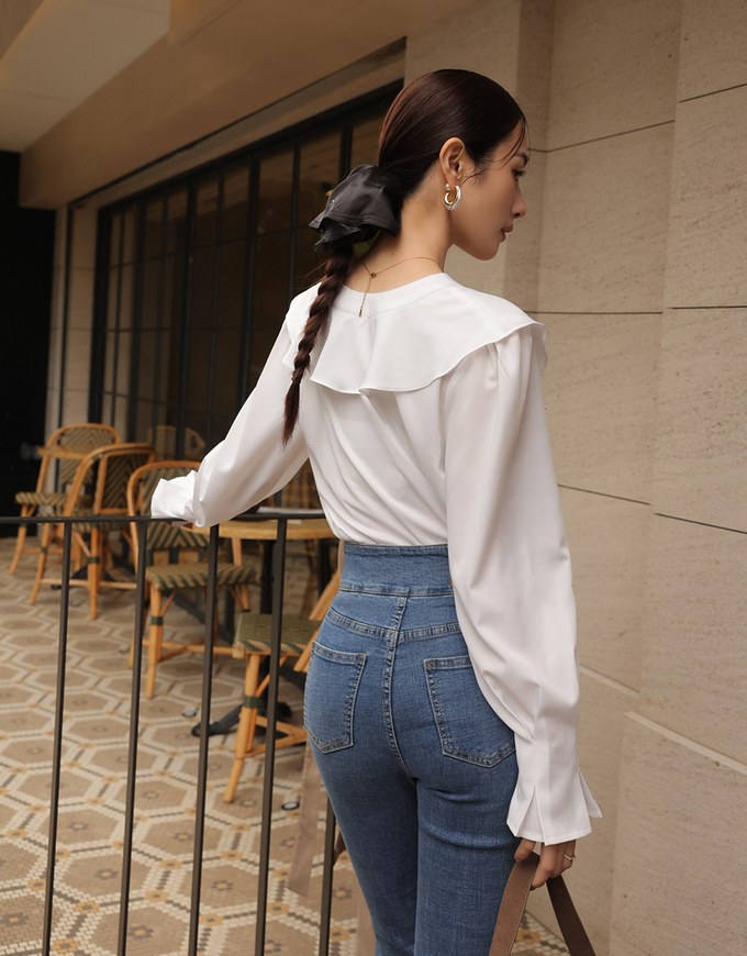 Ruffled Long Flare Sleeve Blouse