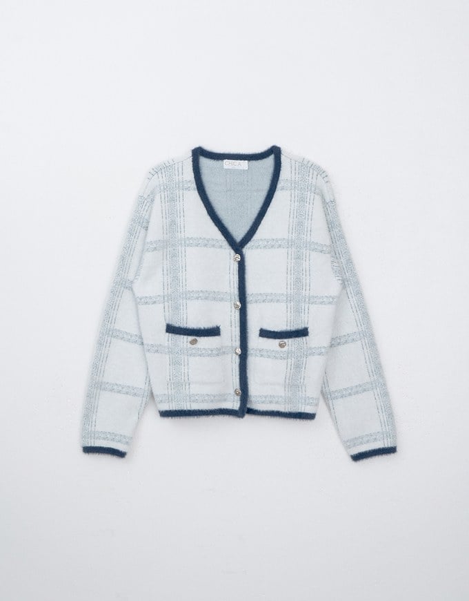 Soft Mohair Checkered Button Up Jacket