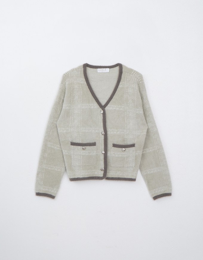 Soft Mohair Checkered Button Up Jacket