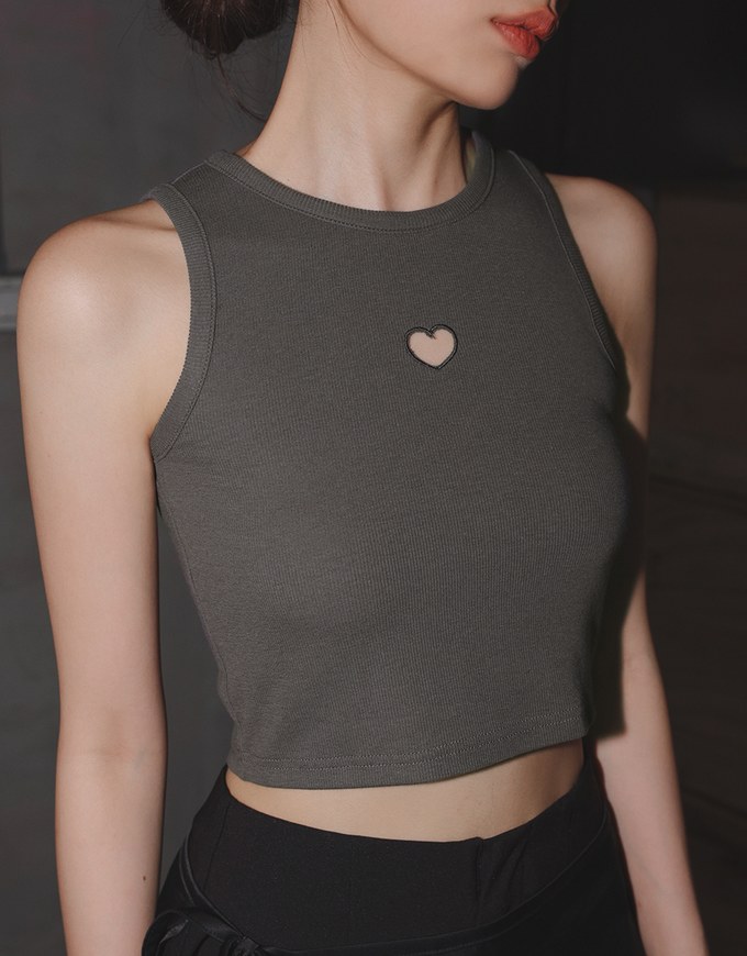 Cut Out Heart Crew Neck Tank Top