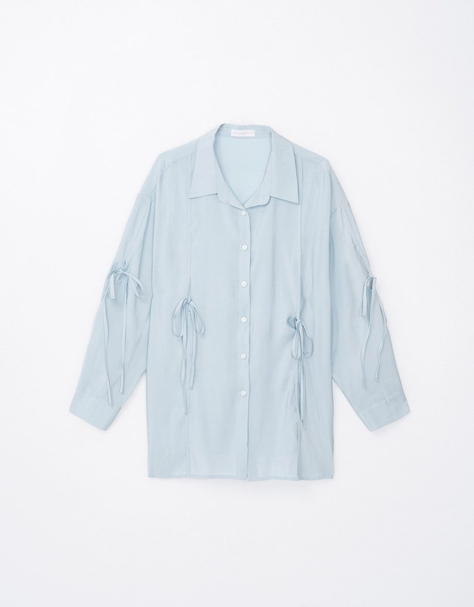 Lightly Sheer Bow Tie Blouse