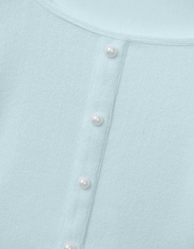 Elegant Square Neck Pearl Button Tie Back Top