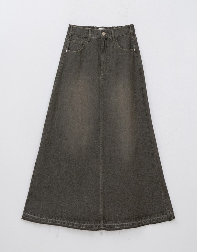 Vintage Distressed Frayed Jeans Denim Maxi Skirt