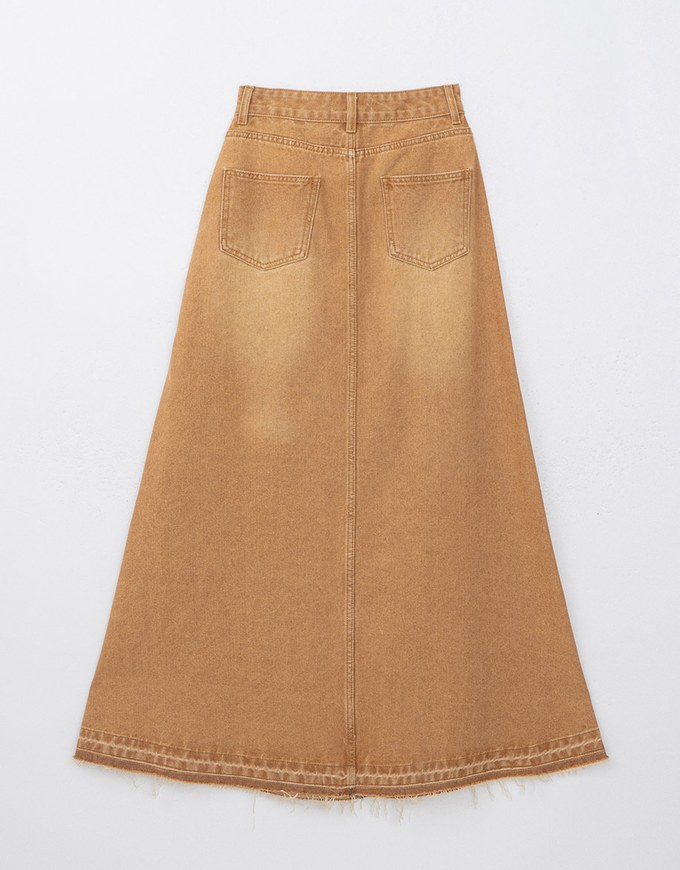 Vintage Distressed Frayed Jeans Denim Maxi Skirt