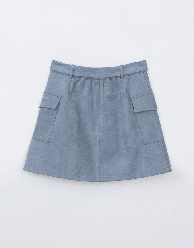 Faux Suede Double Pocket Mini Skirt (With Belt)