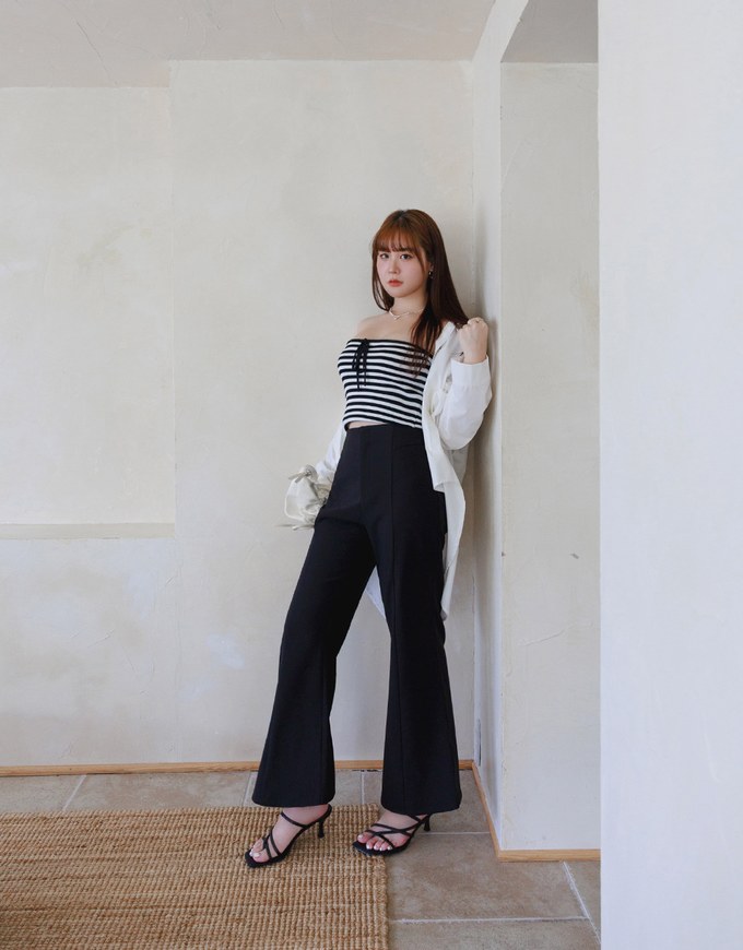 Regular Length High Waist Flared Trousers