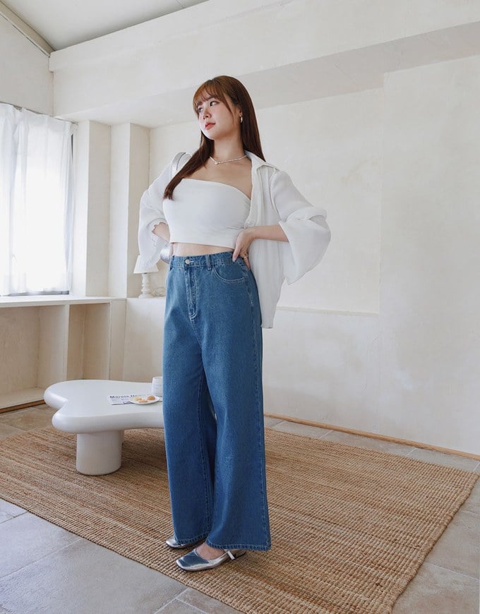 Heart Shape Pocket Jeans Denim Flared Trousers