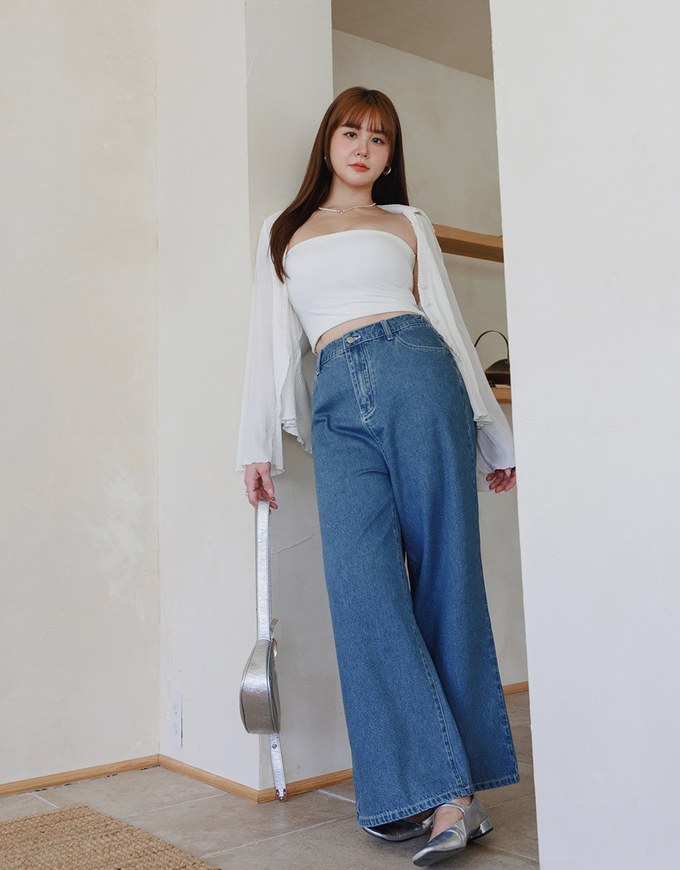 Heart Shape Pocket Jeans Denim Flared Trousers